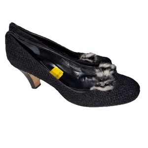 Kate Spade Tweed And Leather Pumps With Fur Accents Size 10 B